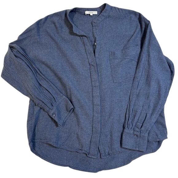 VINCE Blue Flannel Collarless Button Up Corpcore Bossgirl Women's Size Small - Picture 1 of 11